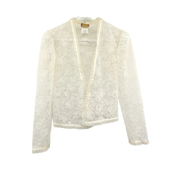 Vintage Gunne Sax Jessica's Gunnies Lace Open Front Cardigan size Small Ivory - Picture 3 of 12